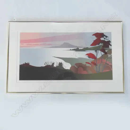 MALCOLM WARR PRINT 'RANGITOTO, SUMMER EVENING' 47/150 '85 415x800mm