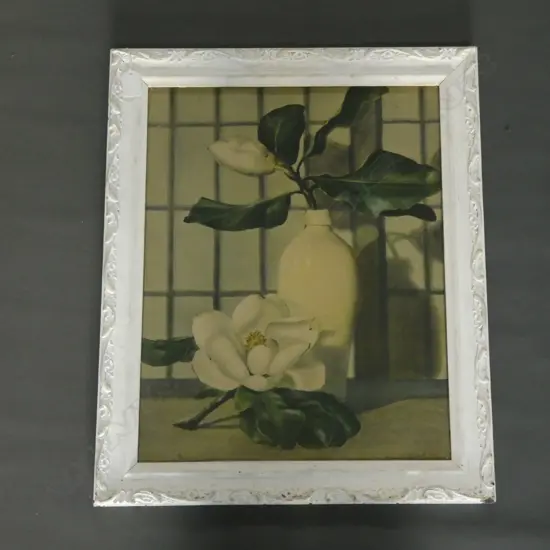 THELYN C. STEWART RETRO FLORAL PRINT 'MAGNOLIAS' 470x370mm