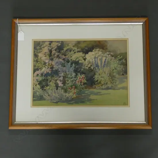 THE GARDEN AT DUNSHANE, 1930s, W/C INITIALLED 'CR' 245 x 350mm