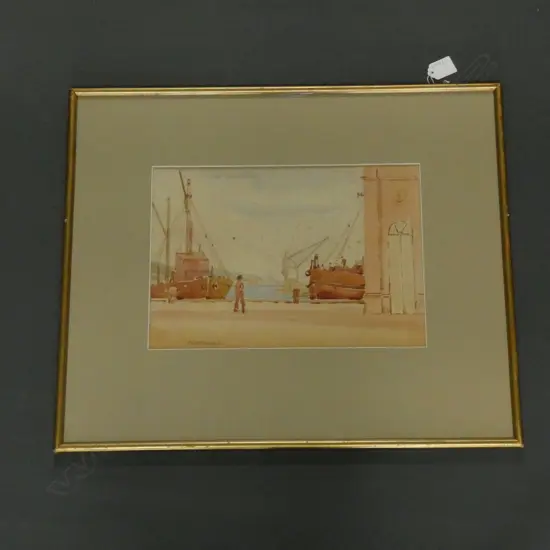 THOMAS ARTHEUR McCORMACK (1883-1973) W/C WHARF SCENE 230 x 330mm