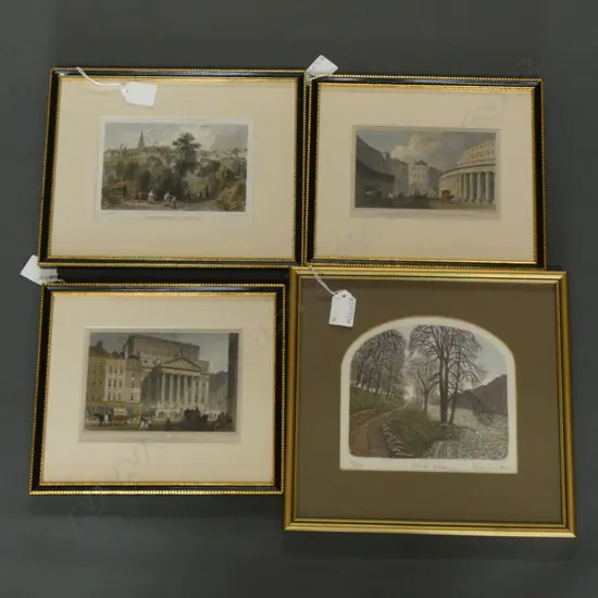 4 ARTWORKS; STEPHEN WHITTLE 'WINTER WALK' ENGRAVING 14/275 130x150mm + 3 ENGRAVINGS; 2 REGENCY LONDON, 1 ESSEX