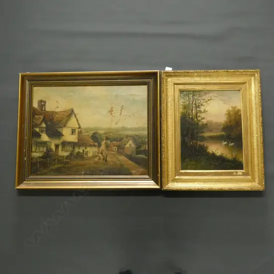 2 LATE 19thC LANDSCAPE OILS; PERCY ORME 295x220mm + GEORGE FISKE 