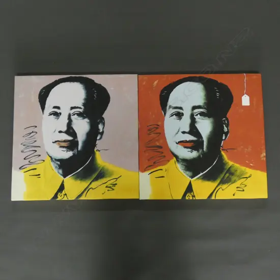 TWO ANDY WARHOL STYLE MAO PORTRAITS ON CANVAS 410 X 410MM