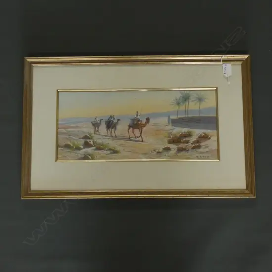 (17812) M GIANNI  GOUACHE EGYPTIAN CAMELS & FIGURES 185 X 420mm