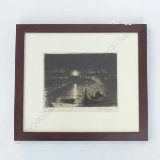 FRAMED ETCHING 'THE WHARF LIGHT' BY TREVOR LLOYD  165 X 135MM