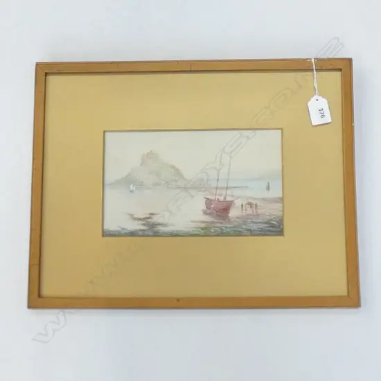 WATERCOLOUR ON BOARD 'ST MICHAELS MOUNT CORNWALL' BY A THOMAS 1931  220 X 130MM