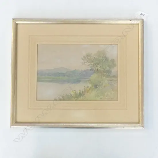 WATERCOLOUR ON BOARD - RIVER & MOUNTAIN SCENE BY W MENZIES GIBB 235 X 165MM
