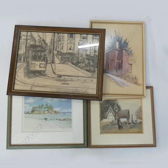 4 ARTWORKS; ISLAND, CHURCH, SAN FRAN, BUILDING...