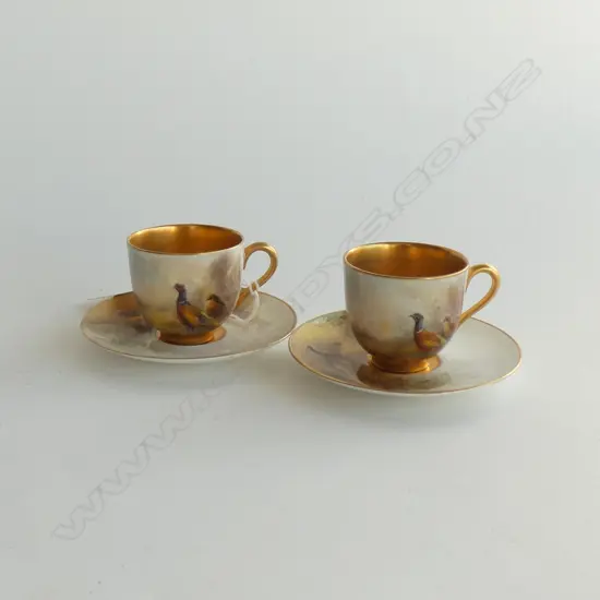 PR ROYAL WORCESTER COFFEE CUPS & SAUCERS SIGNED STINTON MARKS FOR 1937