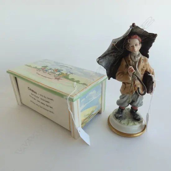 CROWN DEVON MUSICAL CIGARETTE BOX (NOT WORKING & SM CRACK) + CAPODIMONTE FIGURE (H 200MM)