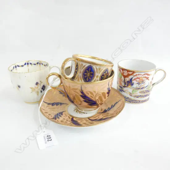 3 COFFEE CANS; 2 DERBY C.1800, CAUGHLEY + C/S