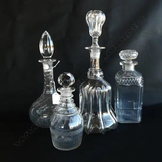 4 ASST GLASS DECANTERS; GEORGIAN & VICTORIAN - TALLEST H 345MM