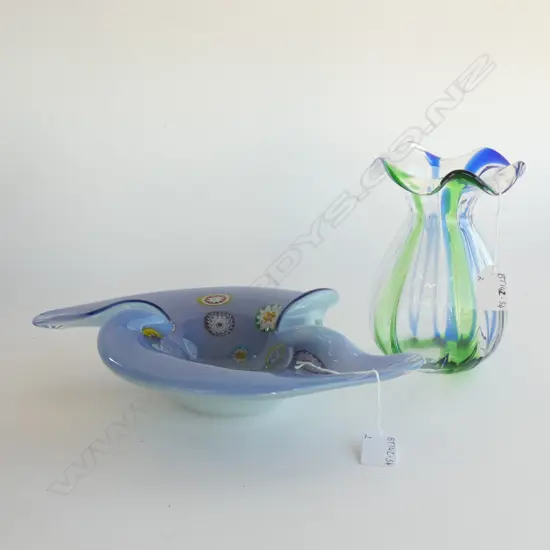 MURANO GLASS BOWL (L 310MM) & VASE (H 185MM)