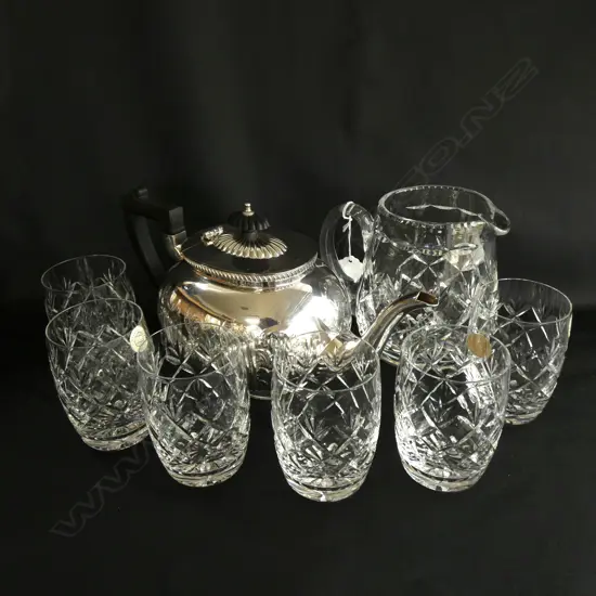 6 WEBB CORBETT CRYSTAL GLASSES H.95mm + JUG & EP TEAPOT