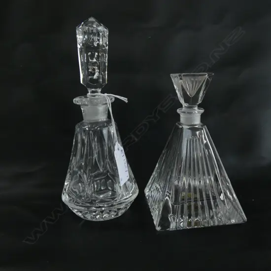 2 PRESSED GLASS PERFUME BOTTLES H.175mm