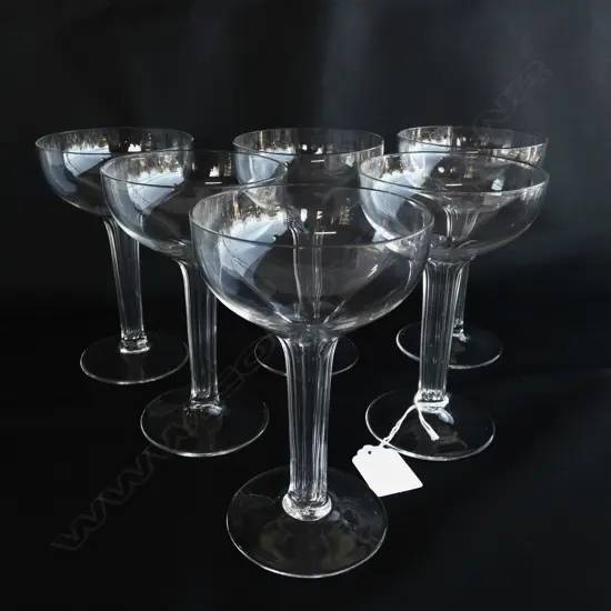 SIX VINTAGE  HOLLOW STEMMED CHAMPAGNE GLASSES  H 140MM