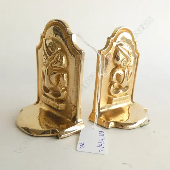 PR HEAVY BRASS MAORI TIKI BOOKENDS H.105mm