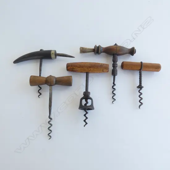 FIVE  VINTAGE CORKSCREWS 