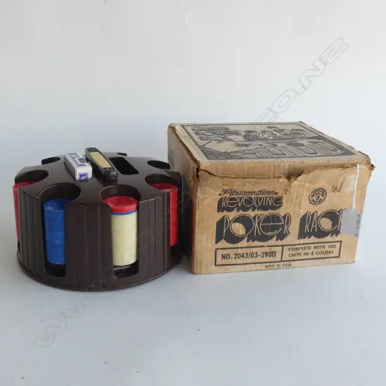 VINTAGE PLEASANTIME REVOLVING POKER RACK WITH CHIPS - IN ORIGINAL BOX
