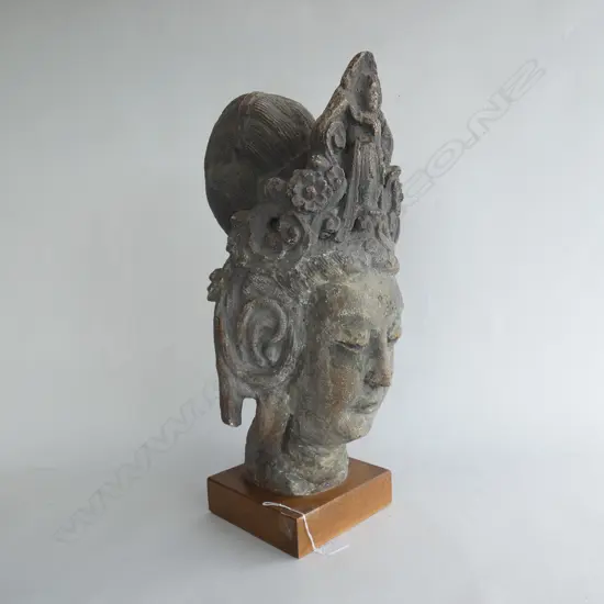 1960S GUAN YIN BUDDHA GODDESS STONE BUST H.550mm