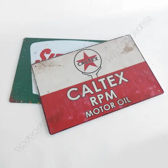 2 REPRODUCTION TIN SIGNS 200X300mm CALTEX & SINCLAIR