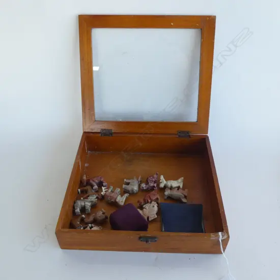 WOODEN BOX SM CARVED ANIMALS+ COIN & MICKEY MOUSE CUFFLINKS