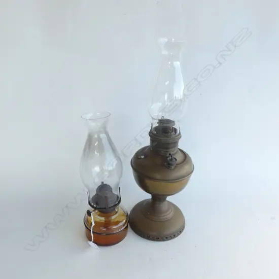 OLD OIL LAMP (H 325MM) + OLD BRASS KERO LAMP (H 480MM)