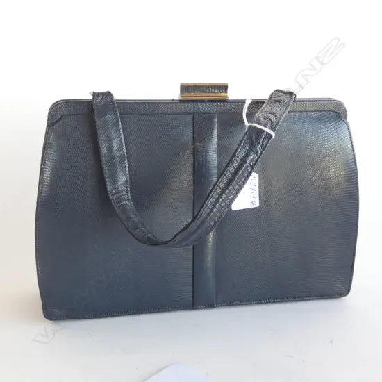 MAPPIN & WEBB VINATGE DARK BLUE LEATHER HAND BAG
