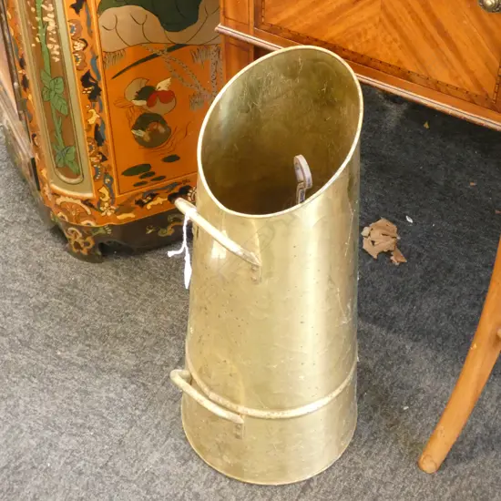 LG TALL BRASS COAL SCUTTLE (H 510MM) + 2 FIRESIDE TOOLS