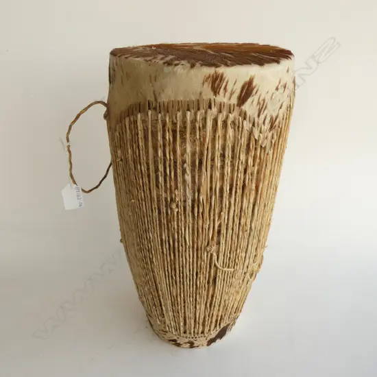ANIMAL SKIN & TWINE COVERED BONGO DRUM H 415 DIA 195MM