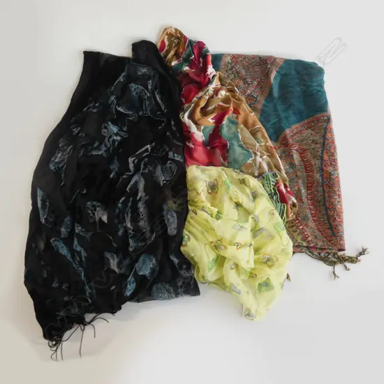3 SILK SCARVES + A PASHMINA