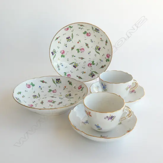 PR MEISSEN C/S + 2 18thC SAUCERS