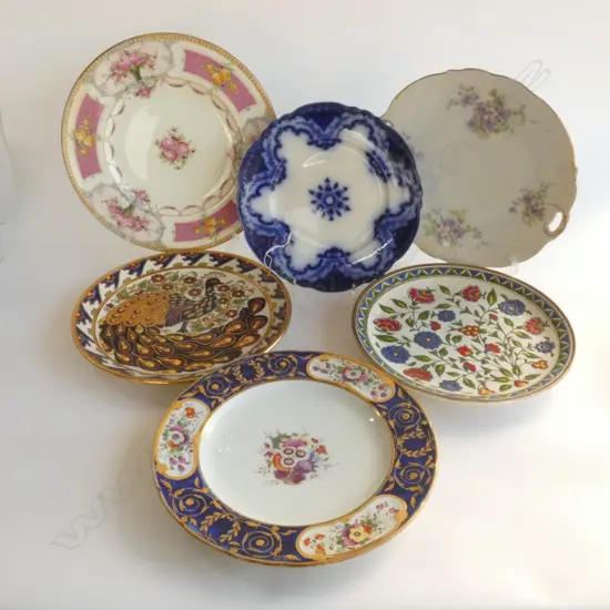 6 COLLECTABLE VINTAGE PLATES; FLOW BLUE / ROYAL WORCESTER ETC..