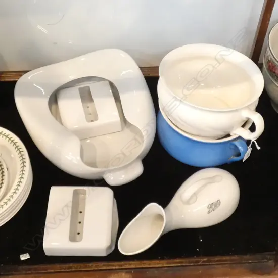 VINTAGE TOILET CERAMICS; 2 POTTIES, BED PAN ETC