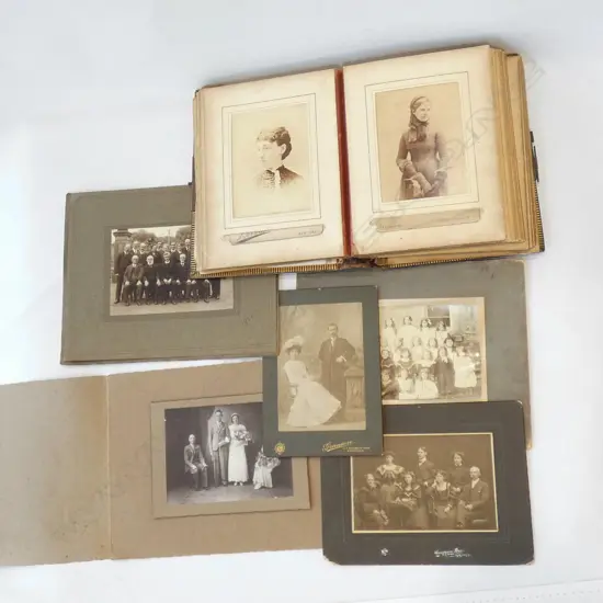 EARLY 20thC PHOTO ALBUM + 5 CARD MOUNTED PHOTOS