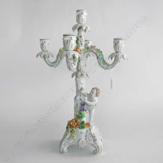 DRESDEN 4 ARM CANDELABRA w. CHERUB H.460mm...