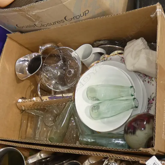 LG BOX ASST PORCELAIN / GLASS / SILVER PLATE ETC..