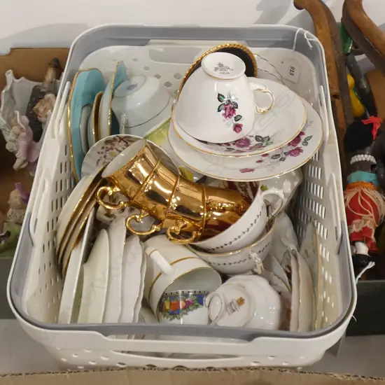 BOX LOT CUPS & SAUCERS; TRIOS ETC