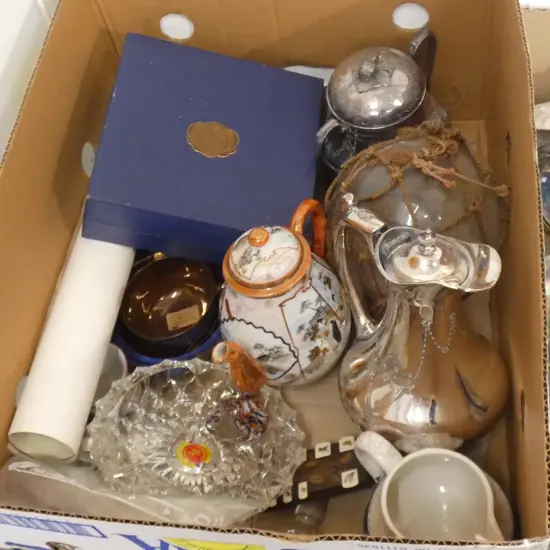 LG BOX MISC; CHINA / GLASS  / SILVER PLATE ETC..