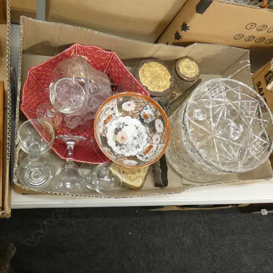 BOX ASST INCL DRESSING TABLE SET / CROWN DEVON BOWL / CRYSTAL BOWLS (A/F)