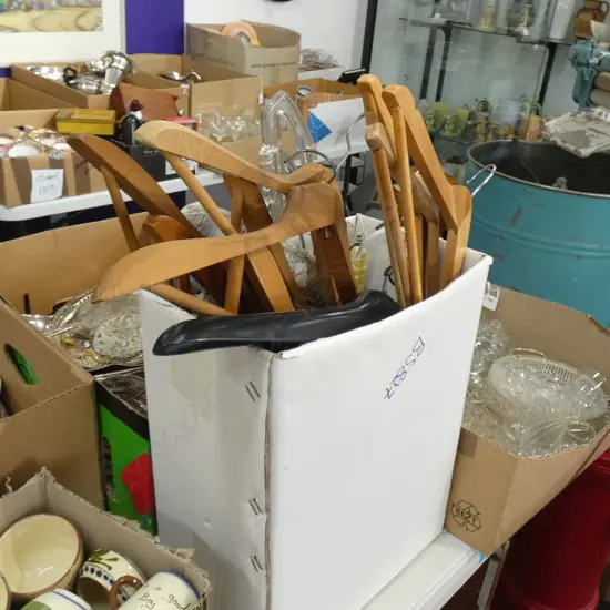 BOX OF COATHANGERS; MAINLY WOODEN