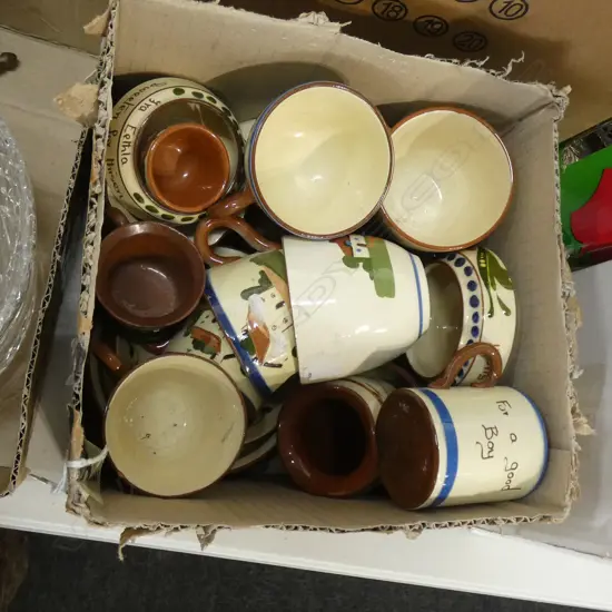 SM BOX TORQUAY MOTTO WARE; CUPS & SAUCERS ETC..