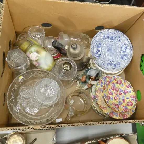 BOX LOT ASST GLASS & CHINA ETC..
