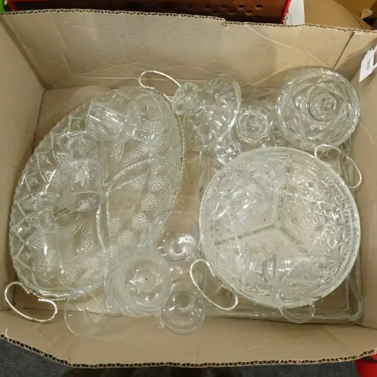 BOX ASST GLASS; DISHES WITH EP LINERS/ GLASSES ETC..