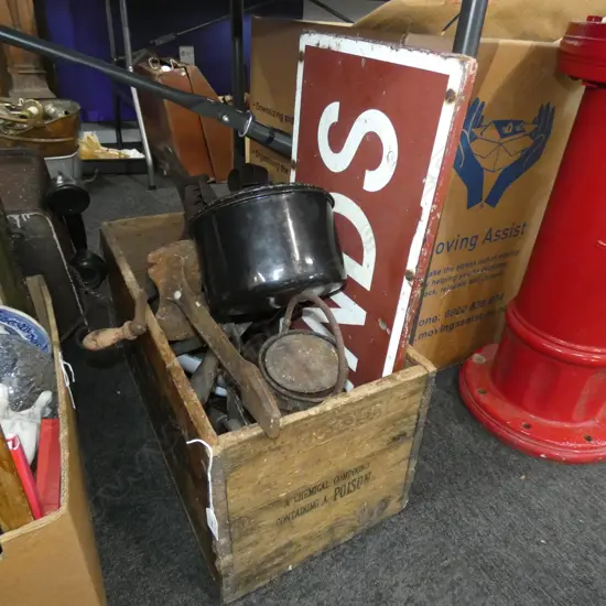 BOX LOT OLD TOOLS ETC