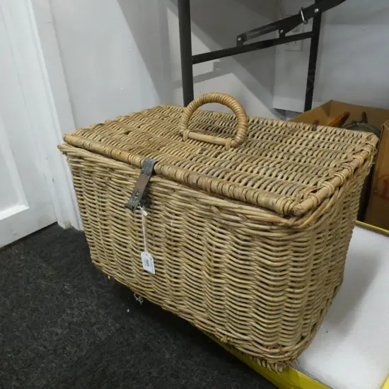1880s WOVEN CANE FISHING BASKET W.450mm