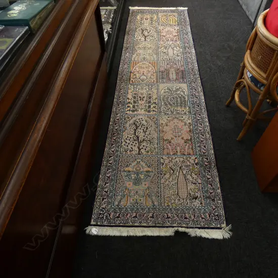 PINK & BLUE TONED HAND KNOTTED RUNNER RUG L 2800 MM