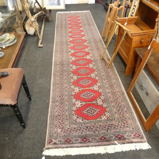 RED HAND KNOTTED RUNNER RUG L 3800 MM W 910 MM