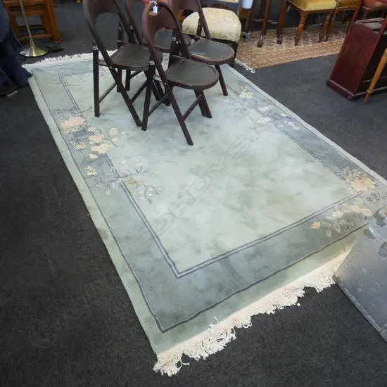 LG MOSS GREEN & FLORAL WOOL RUG WITH SOME STAINS L 2800 X 1800 MM