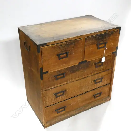 JAPANESE WOODEN TANSU CHEST - 5-DRAWER 575 X 330 X 600MM
